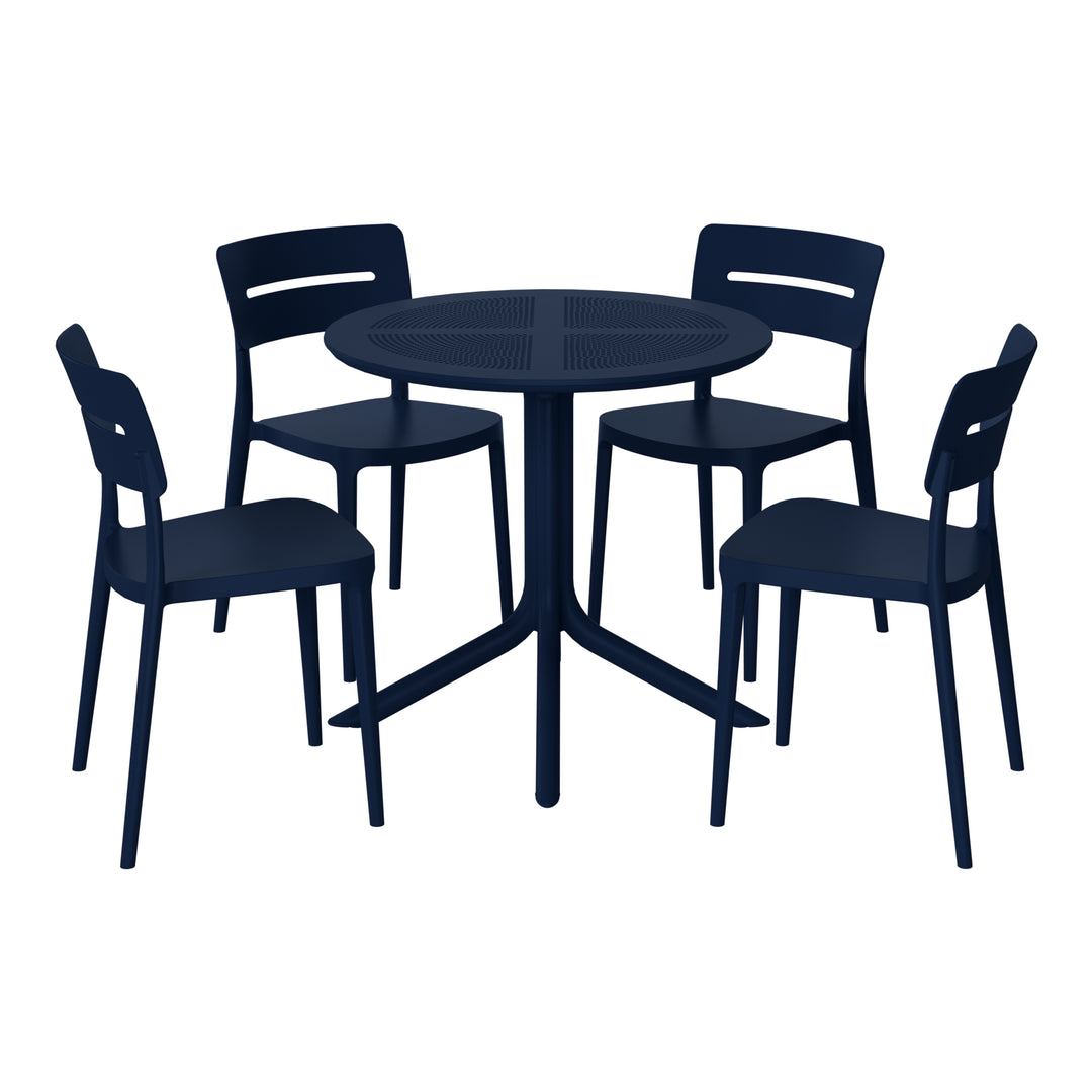 Playa Modern 5-Piece Resin Round Patio Dining Table Set with Stackable Patio Dining Chairs