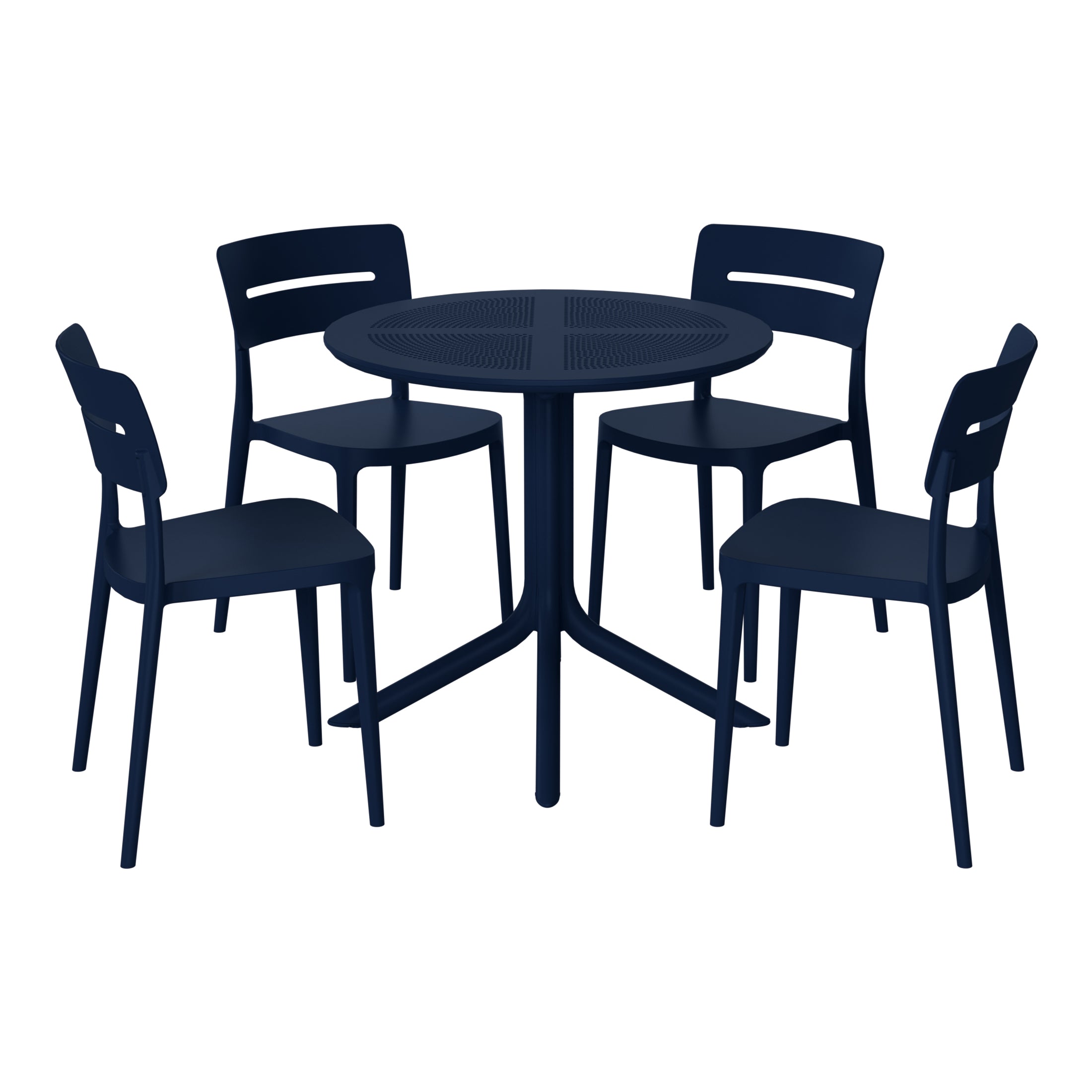 Playa Modern 5-Piece Resin Round Patio Dining Table Set with Stackable Patio Dining Chairs