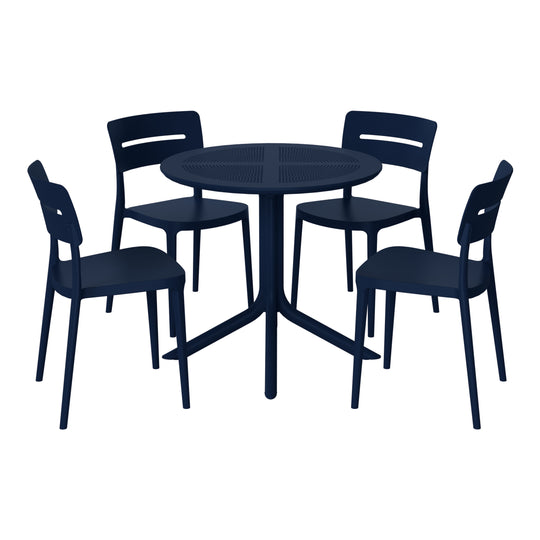 Playa Modern 5-Piece Resin Round Patio Dining Table Set with Stackable Patio Dining Chairs