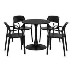 Playa 5-Piece Round Metal Bistro Dining Table Set And Stackable Resin Patio Dining Side Chairs