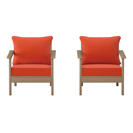 Avalon Outdoor Modern HDPE Patio Club Chairs with Deep Seat Cushions (Set of 2)