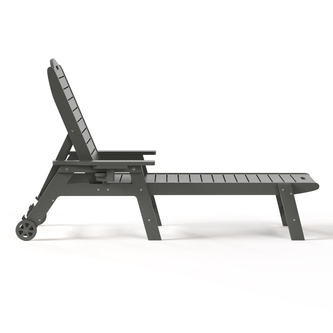 Aruba Outdoor HDPE Patio Chaise Lounges With Wheels & Cup Holder (Set of 4)