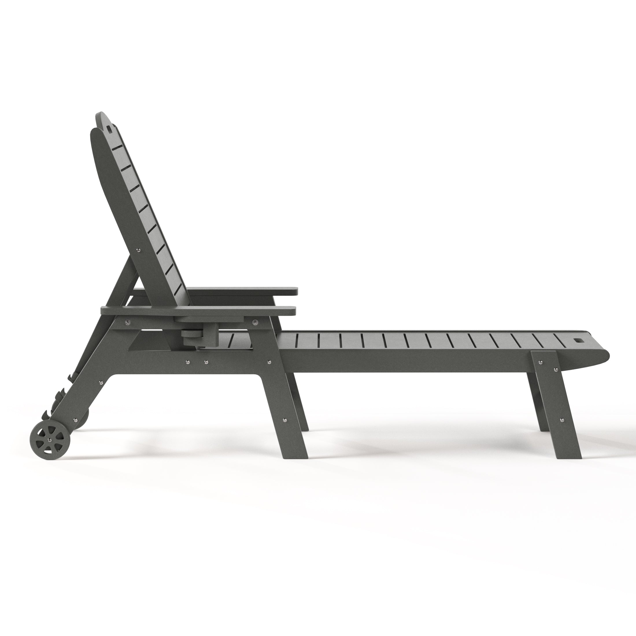 Aruba Outdoor HDPE Patio Chaise Lounges With Wheels & Cup Holder (Set of 2)