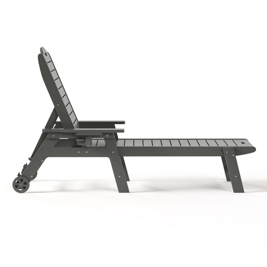 Aruba 2-Piece Outdoor Patio Chaise Lounge Chair with Wheels & Cup Holder with Patio Side Table