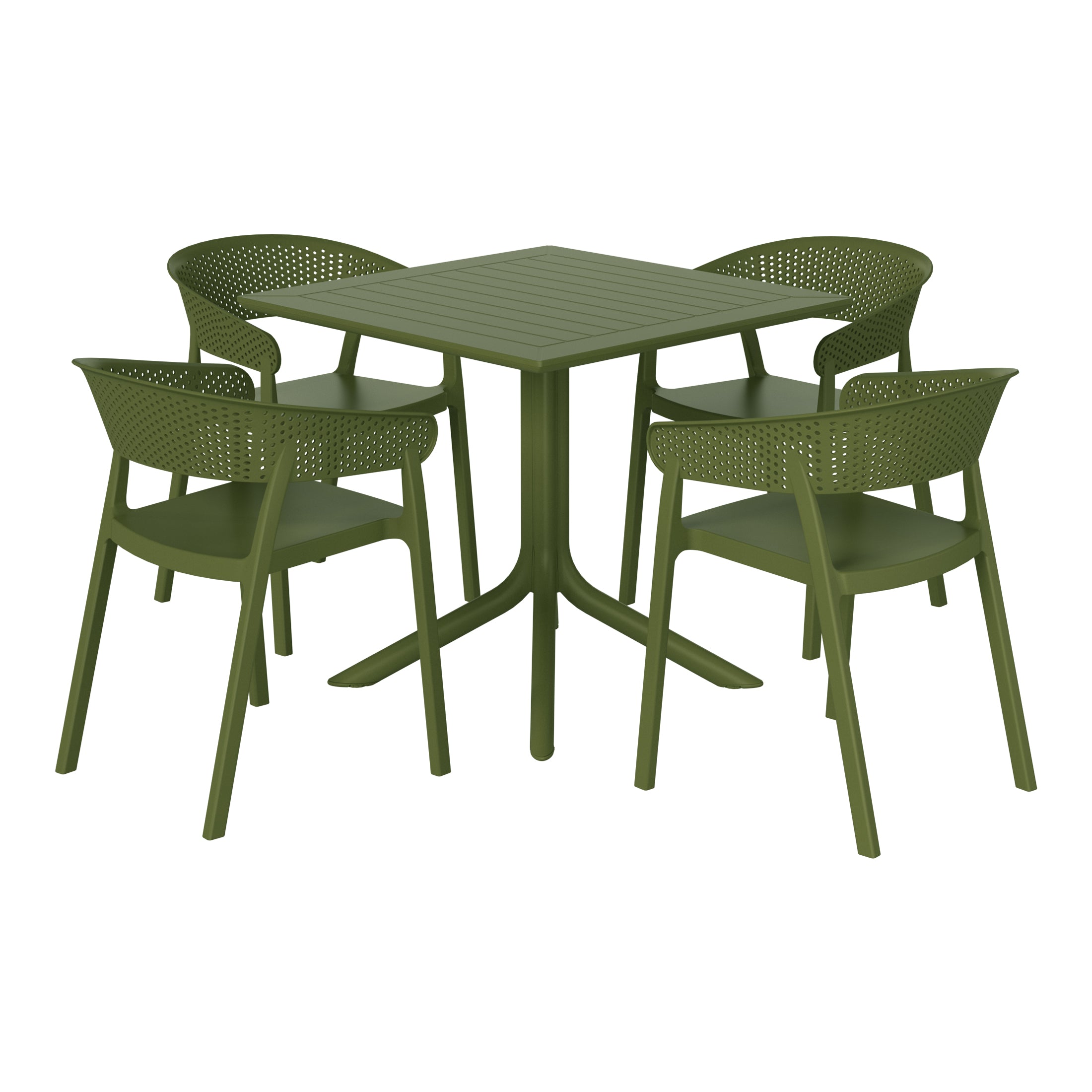 Playa 5-Piece Outdoor Resin Square Patio Dining Table Set with Stackable Patio Dining Chairs