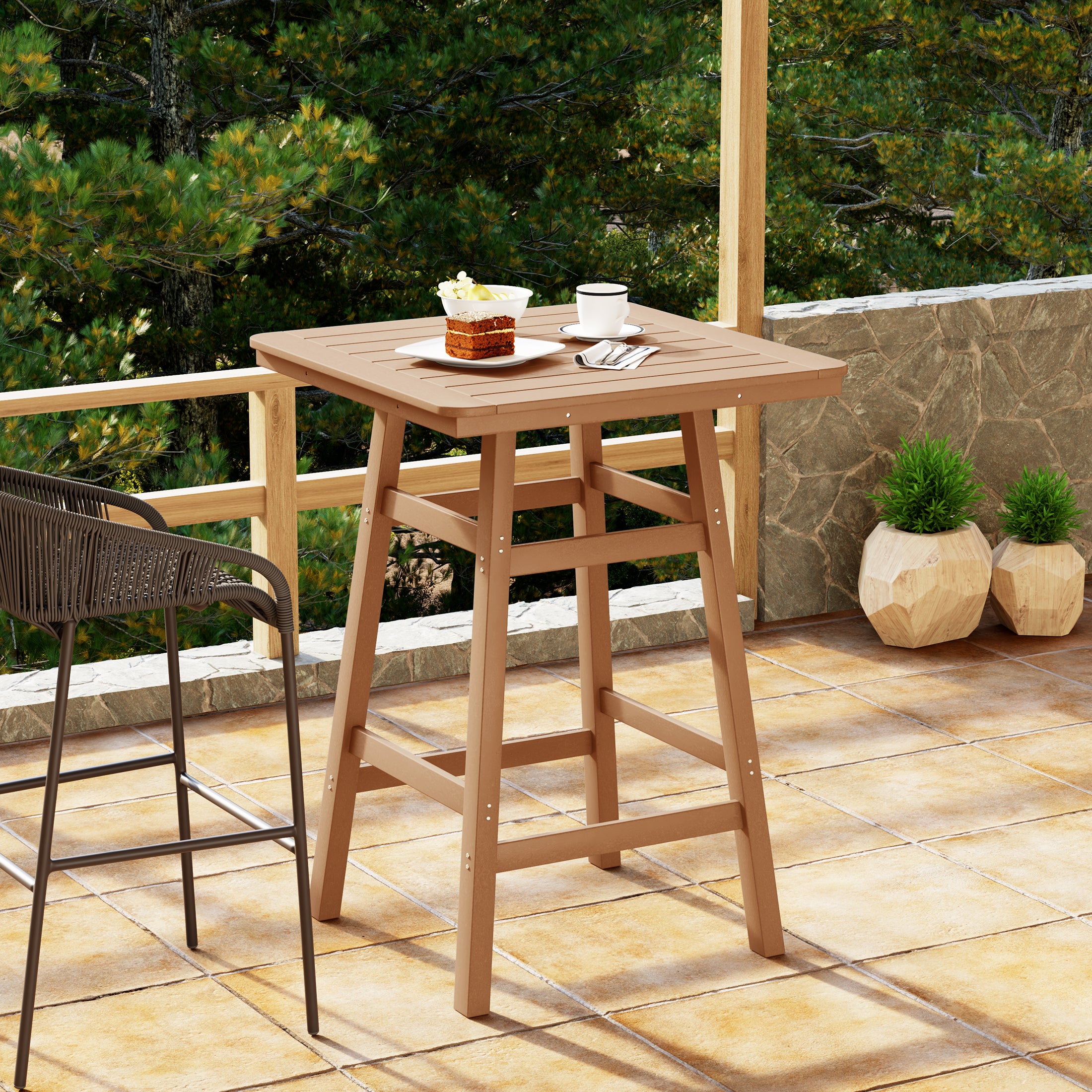 Malibu 30" Square Outdoor Patio Bistro Bar Table With Umbrella Hole