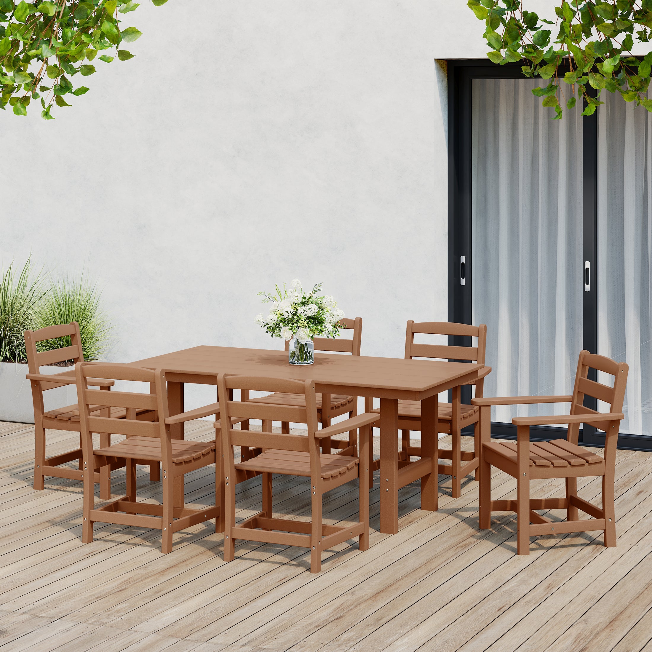 Ashore 7-Piece HDPE Outdoor Rectangular Patio Dining Table Set