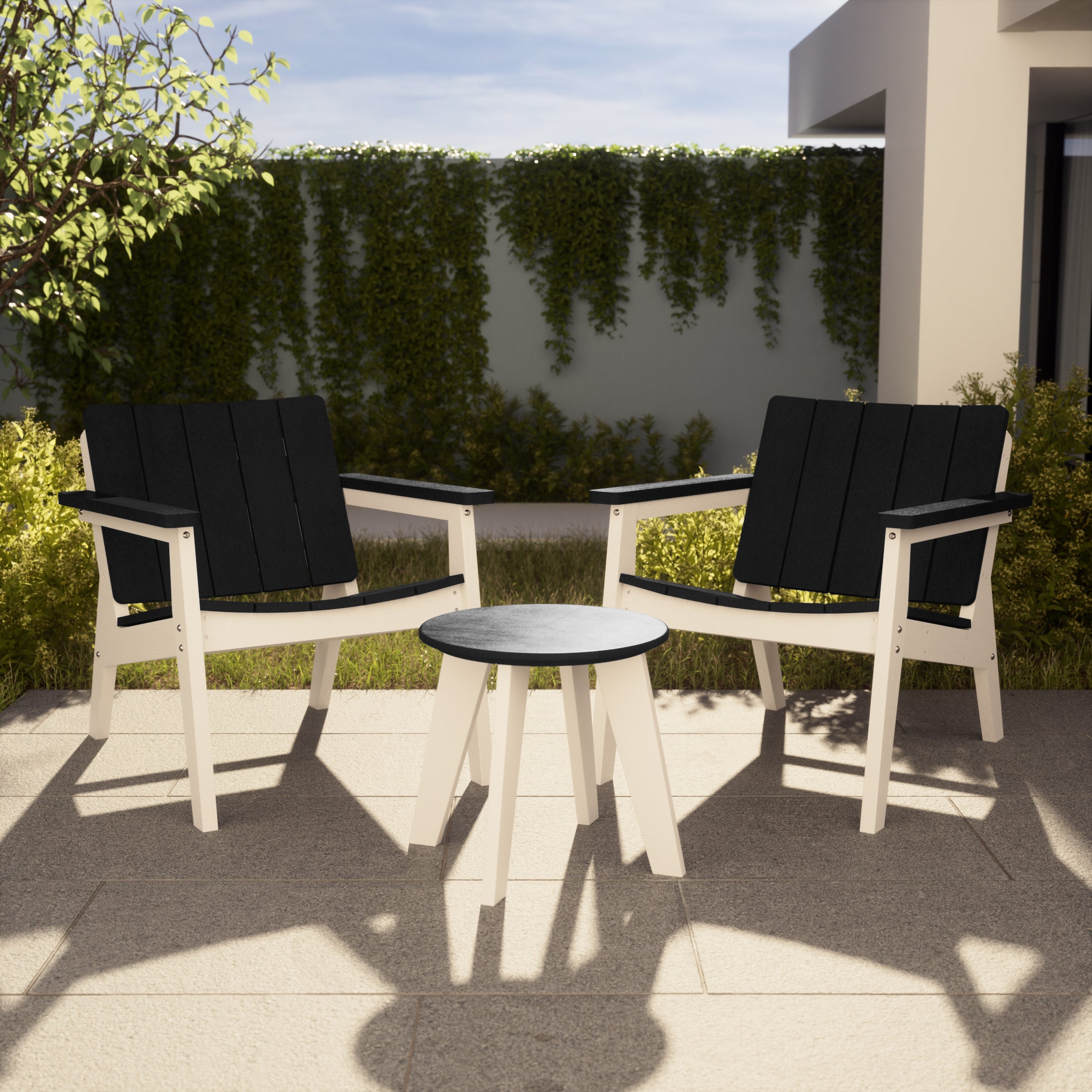 Pacifica 3-Piece Outdoor HDPE Conversation Set with Deep Seating Chairs and Round Side Table