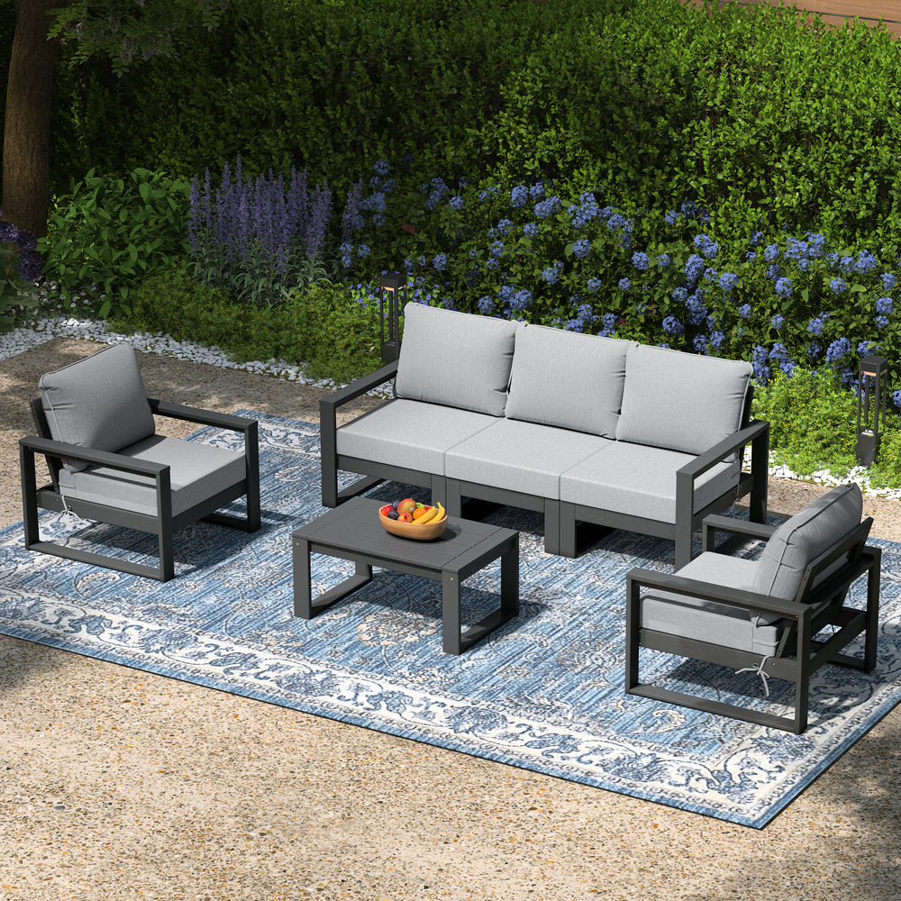 Montara 6-Piece Modern HDPE Outdoor Patio Furniture Sofa Conversation Set with Coffee Table