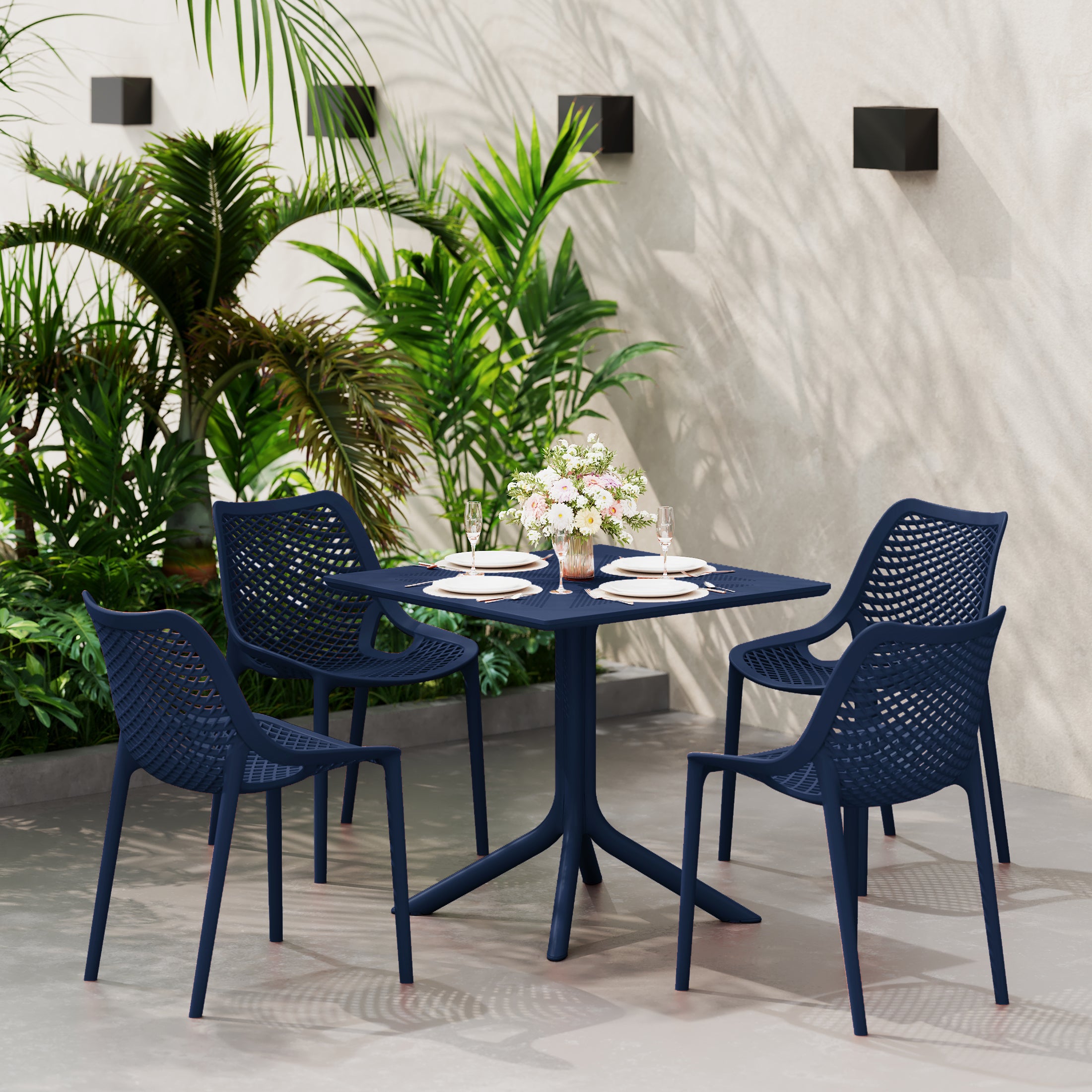 Playa 31.5" Square Plastic Outdoor Patio Dining Table for 4