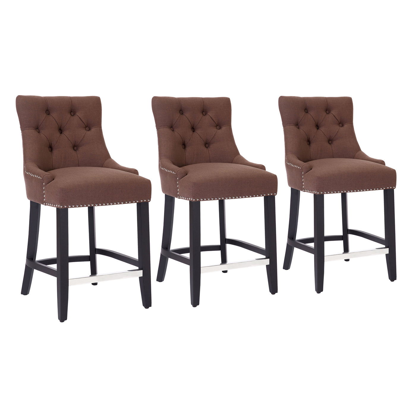 Hayes 24" Upholstered Tufted Wood Counter Stool (Set of 3), Black