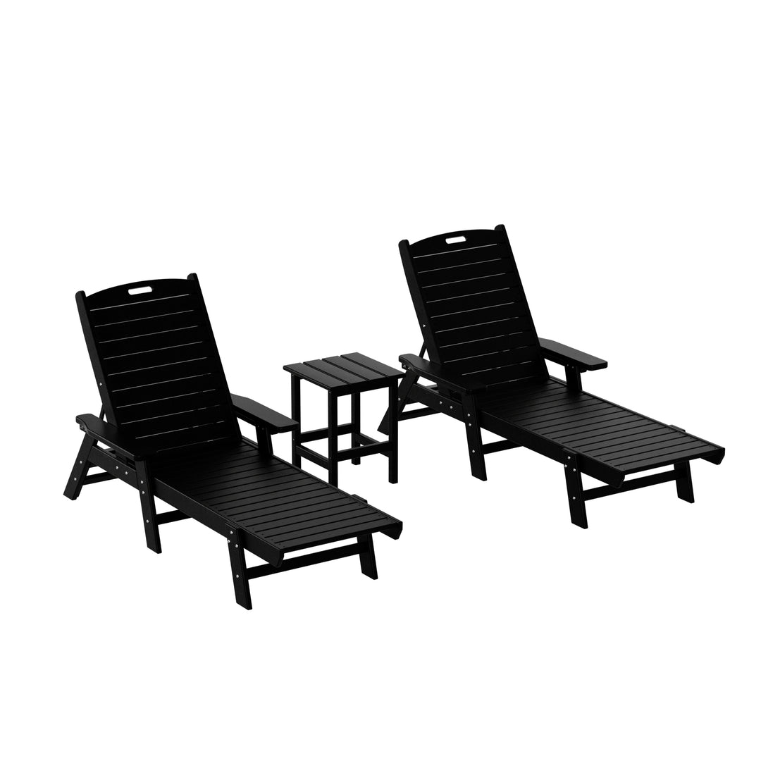 Malibu Poly Reclining Chaise Lounge Set With Table