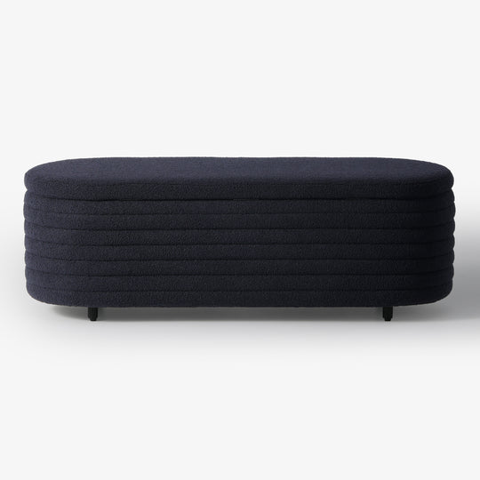 Alexandria 54" Wide Mid-Century Modern Upholstered Teddy Sherpa Tufted Oval Storage Ottoman Bench