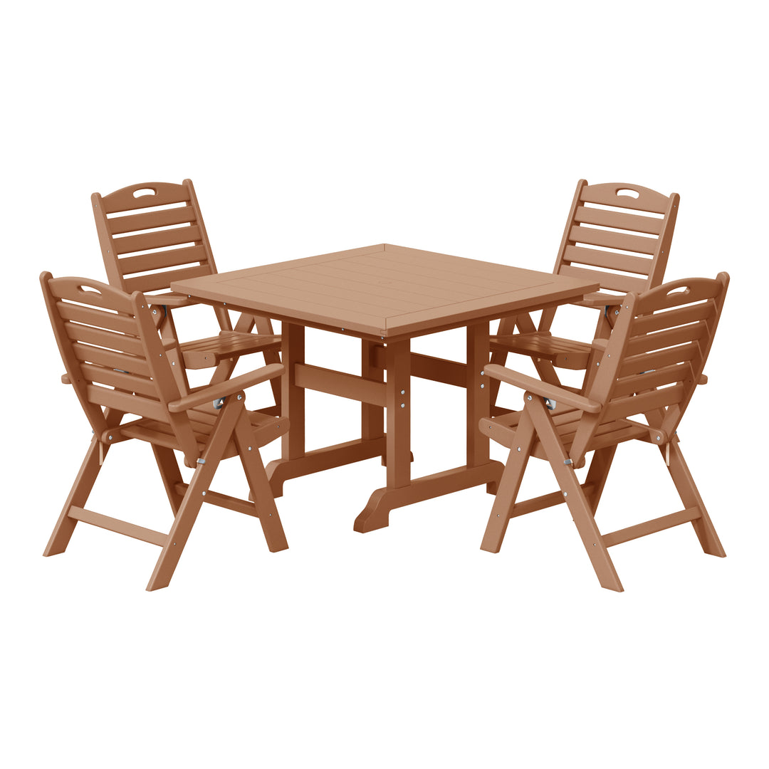 Malibu 5-Piece HDPE Square Patio Dining Table Set with Foldable Chairs