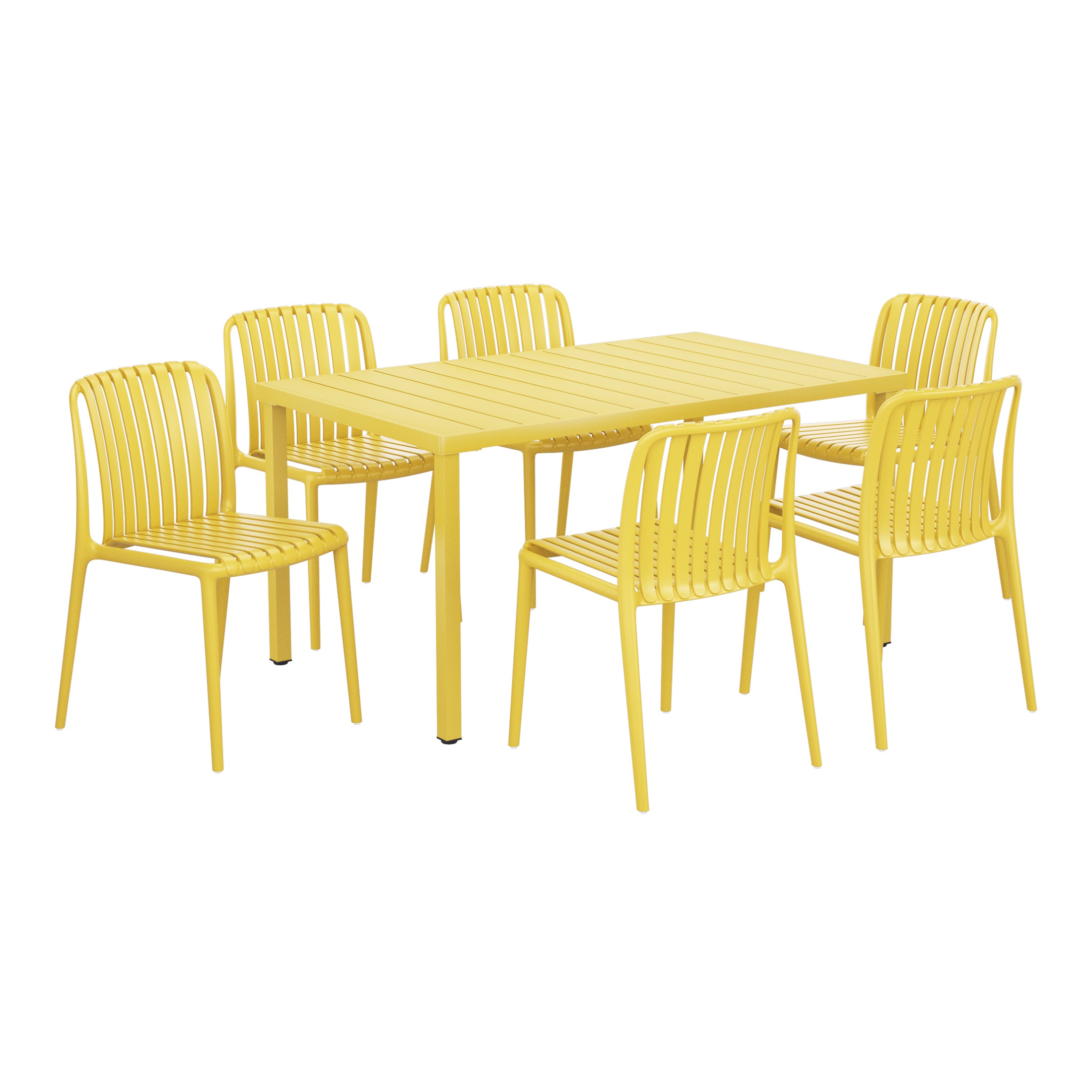 Playa 7-Piece Outdoor Patio Dining Table Set With Stackable Patio Chairs