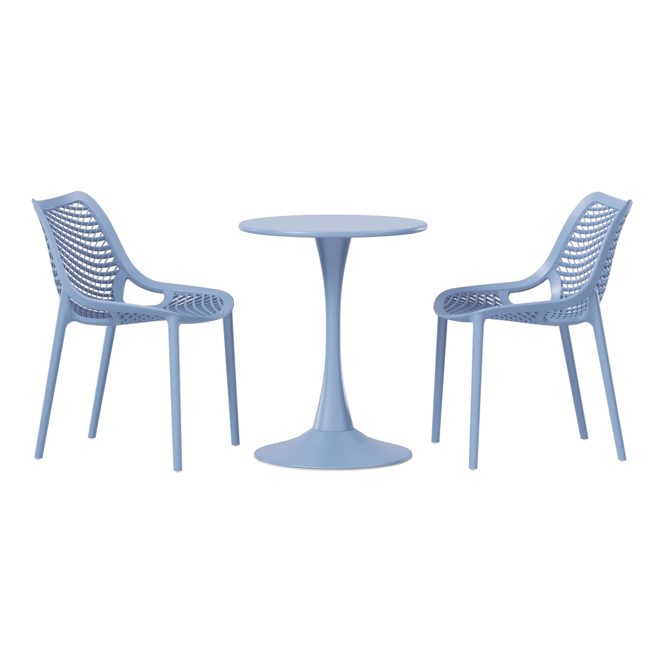 Playa 3-Piece Outdoor Round Metal Dining Table Set And Stackable Resin Patio Dining Side Chairs