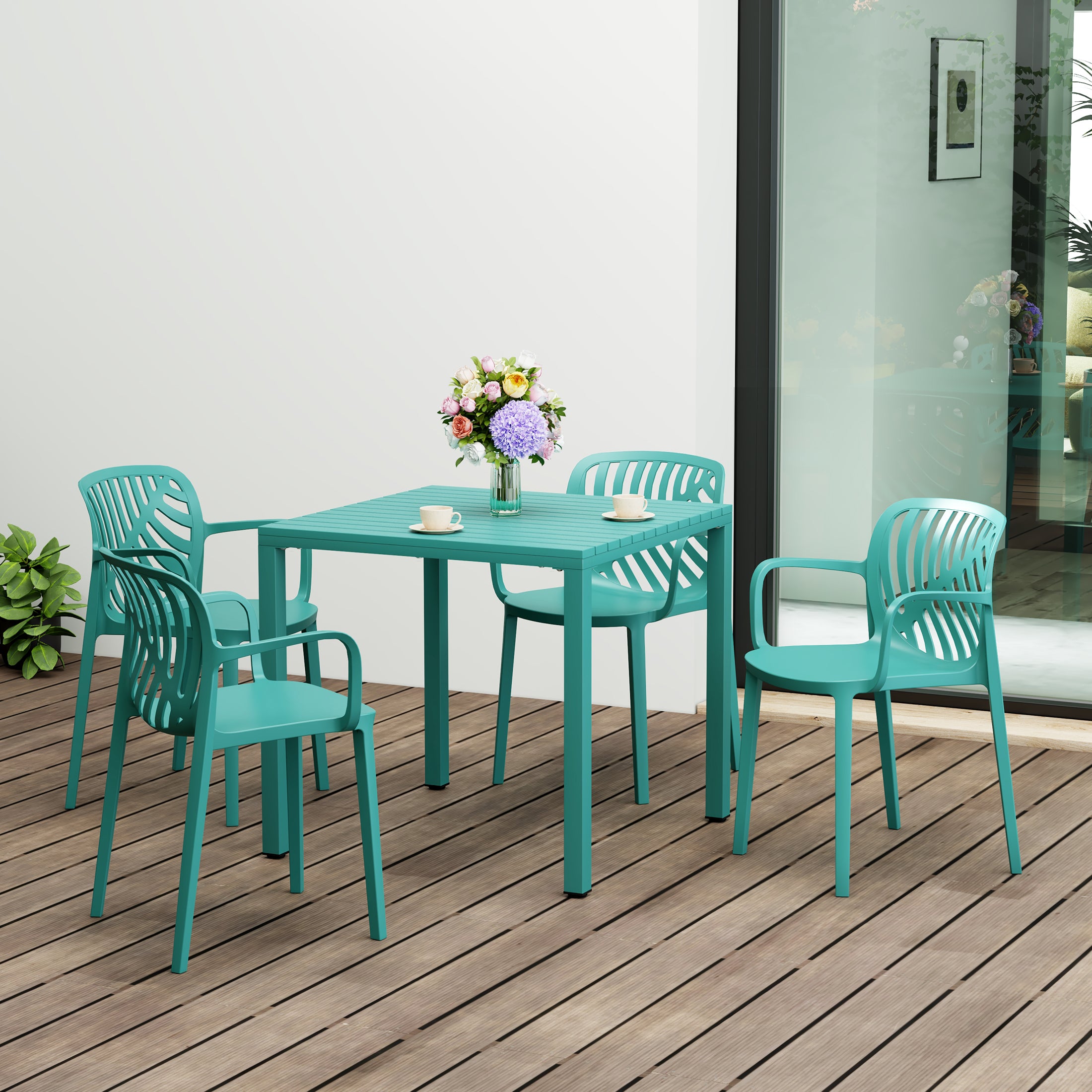 Playa 5-Piece Outdoor Square Dining Table Patio Set with Stackable Patio Dining Chairs