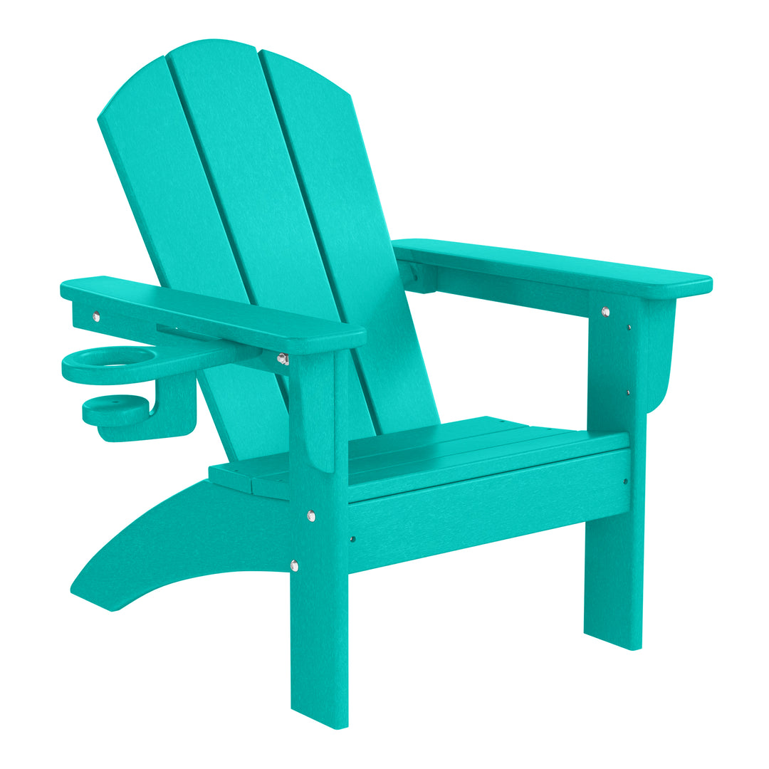 Malibu 3-Piece Kids HDPE Adirondack Chairs Set with Square Side Table and Cup Holders