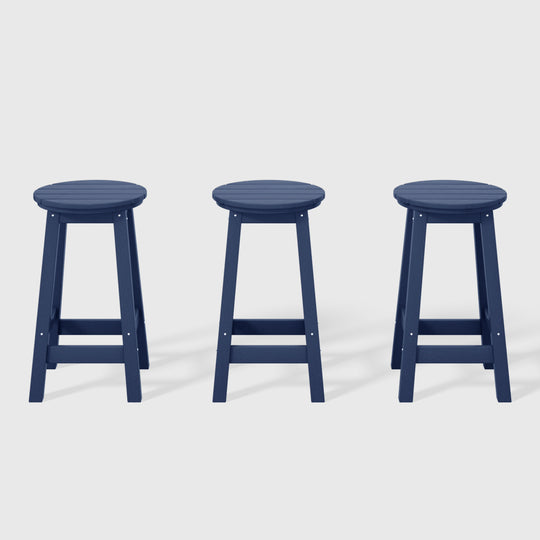 Malibu 24" HDPE Outdoor Patio Round Counter Height Bar Stool (Set of 3)