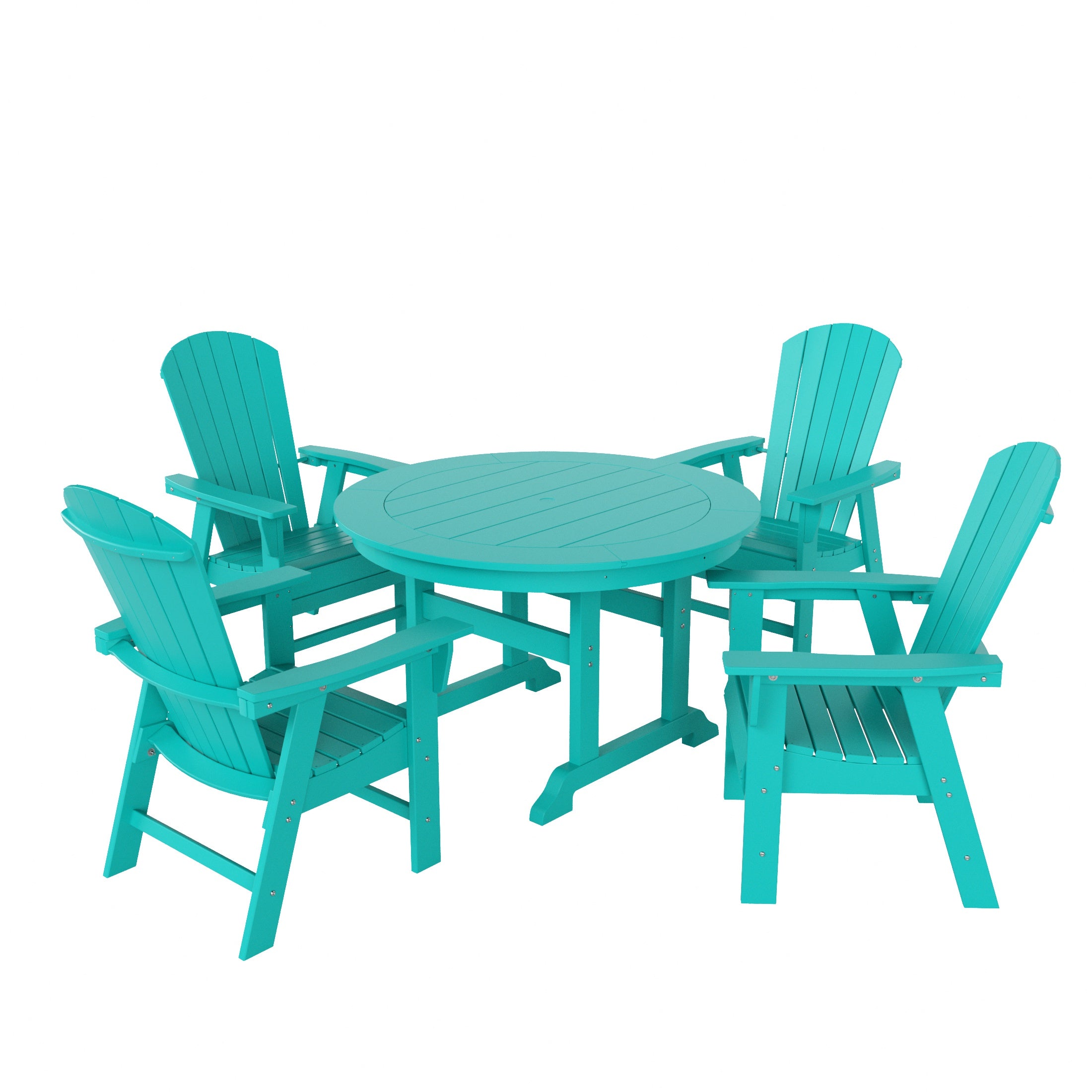 Dylan 5 Piece Outdoor Patio Dining Round Table and Shell Back Armchair Set