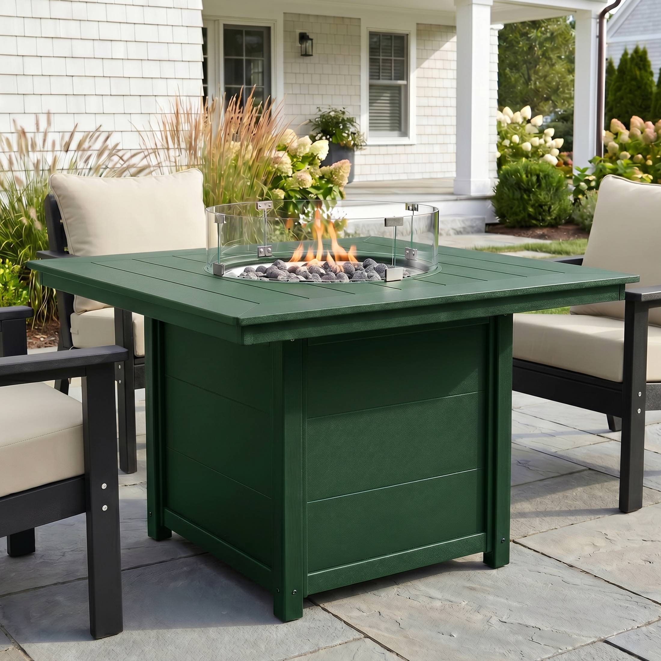 Helios Modern Outdoor Patio Propane 42" Square Fire Pit Table