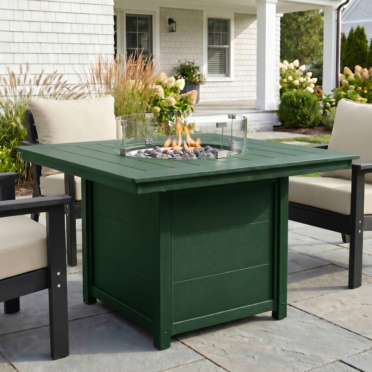 Helios Modern Outdoor Patio Propane 42" Square Fire Pit Table