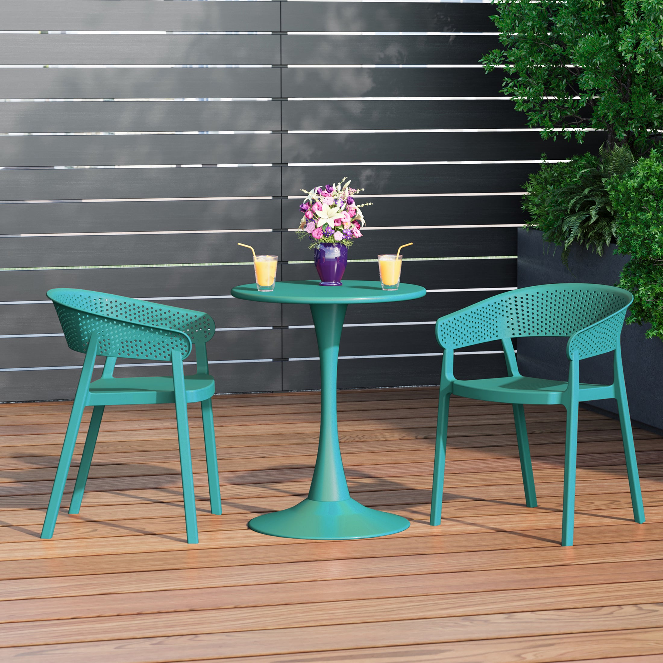 Playa Outdoor Modern Stackable Plastic Resin Patio Dining Armchair (Set of 2)