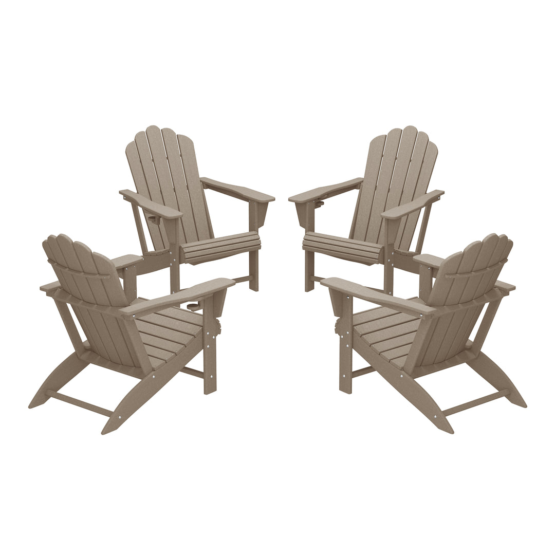 Highland Outdoor Patio HDPE Adirondack Chairs With Cup Holders (Set of 4)