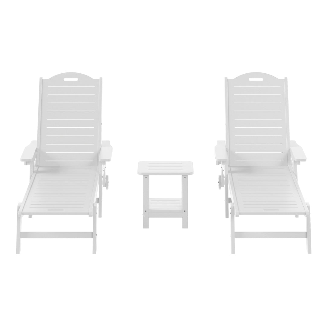 Aruba 3-Piece Outdoor Patio Chaise Lounge Chair with Wheels & Cup Holder with Patio Side Table