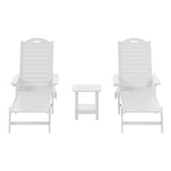 Aruba 3-Piece Outdoor Patio Chaise Lounge Chair with Wheels & Cup Holder with Patio Side Table