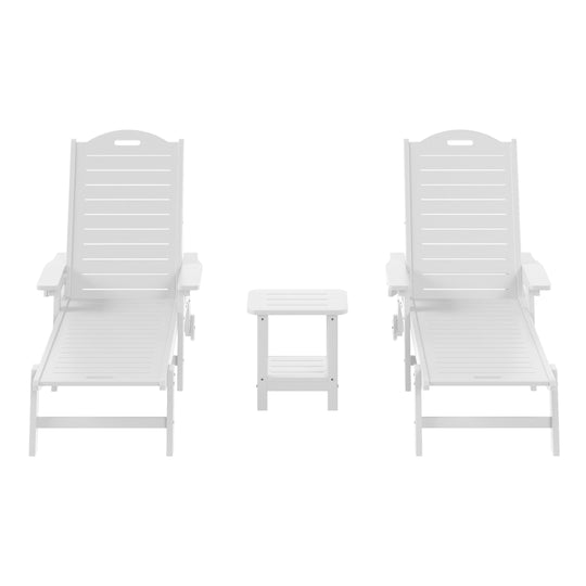 Aruba 3-Piece Outdoor Patio Chaise Lounge Chair with Wheels & Cup Holder with Patio Side Table