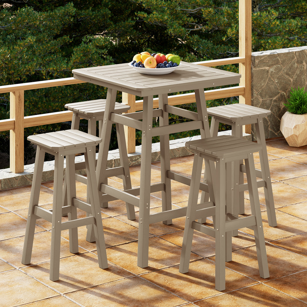 Malibu 5-Piece HDPE Outdoor Patio Dining Bar Bistro Table Set with Bar Stools