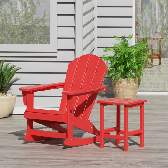 Malibu Outdoor Patio Rocking Adirondack Chairs with Side Table Set