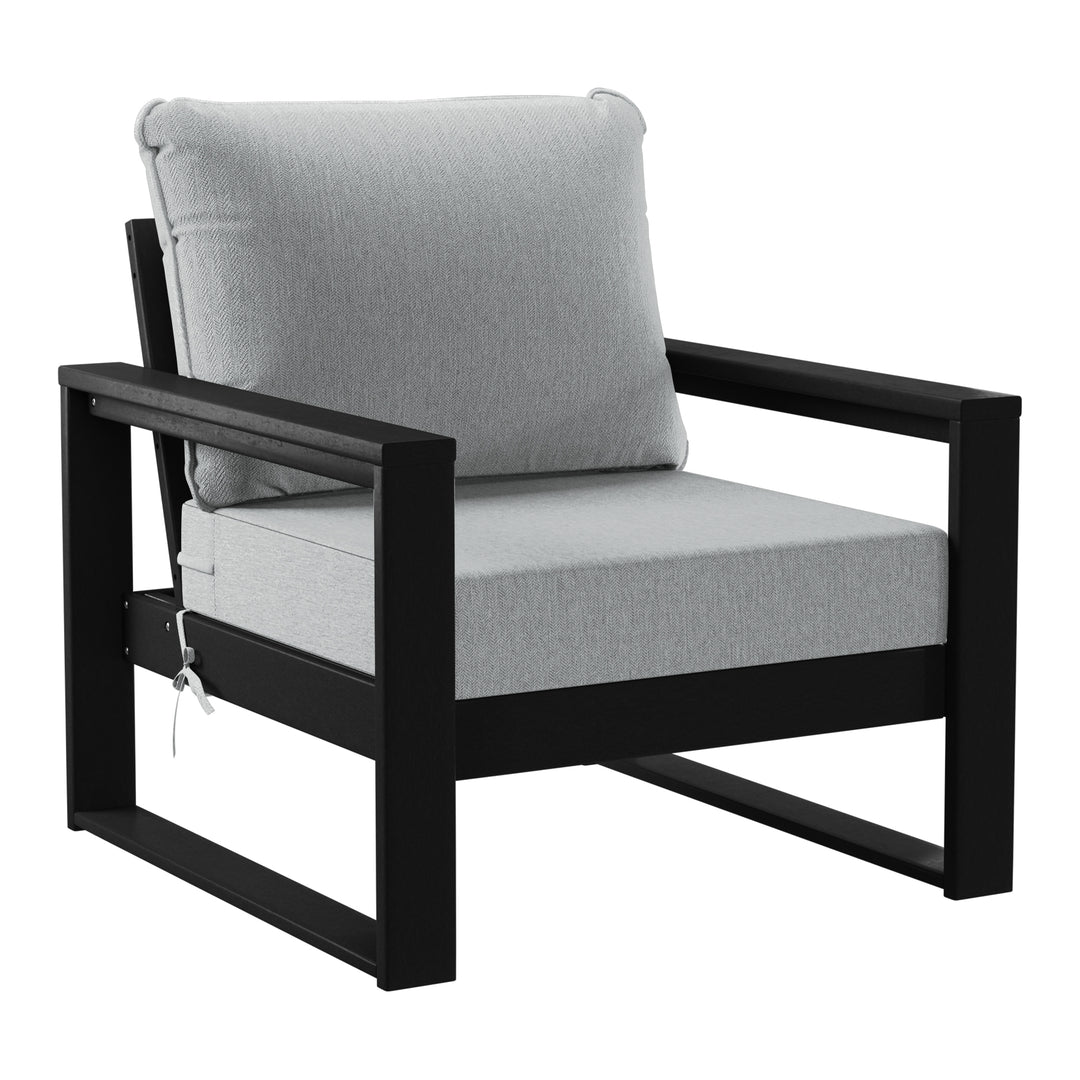 Montara 8-Piece Modern HDPE Outdoor Patio Furniture Conversation Set with Coffee Table and Ottomans