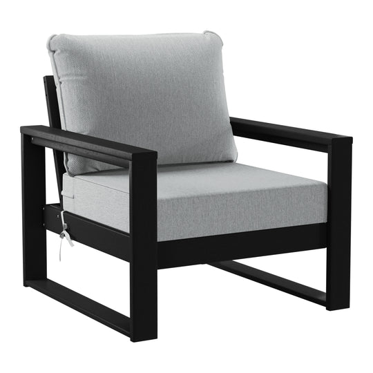 Montara 8-Piece Modern HDPE Outdoor Patio Furniture Conversation Set with Coffee Table and Ottomans