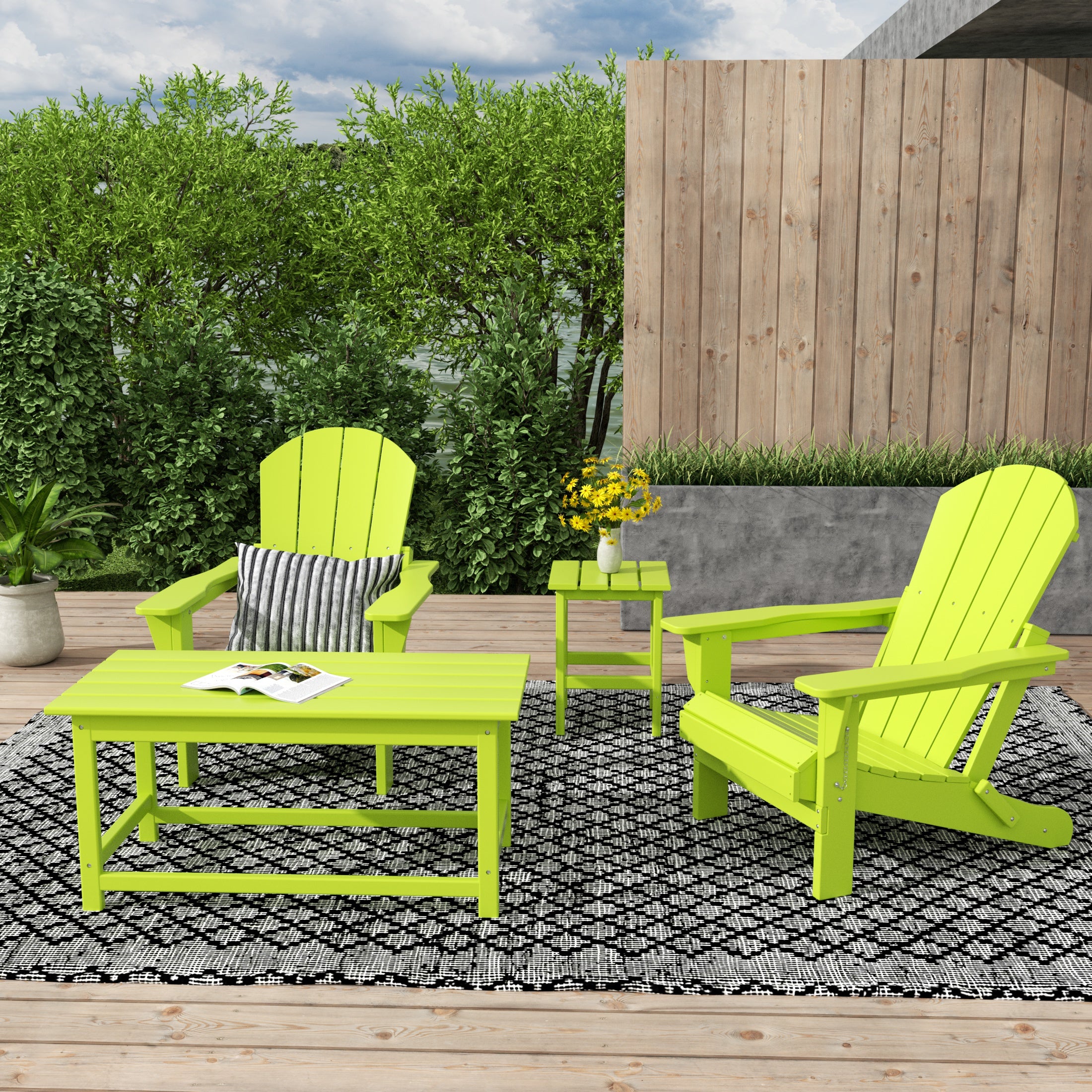 Malibu 4-Piece set Outdoor / Patio Poly Adirondack chairs with a Coffee and a side table ( 2 seater )