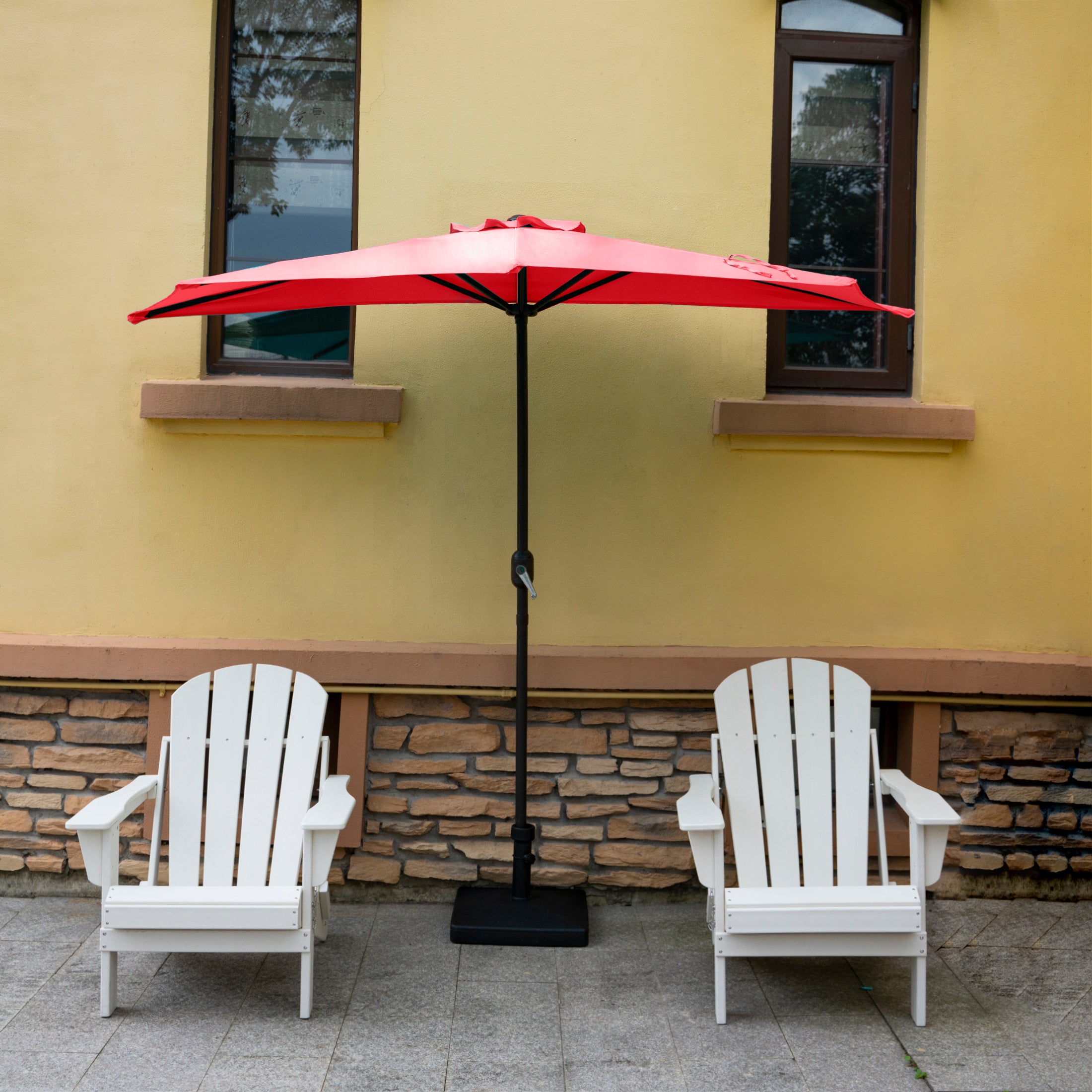 Lanai 9 ft. Aluminum Half Market Crank Lift Patio Umbrella