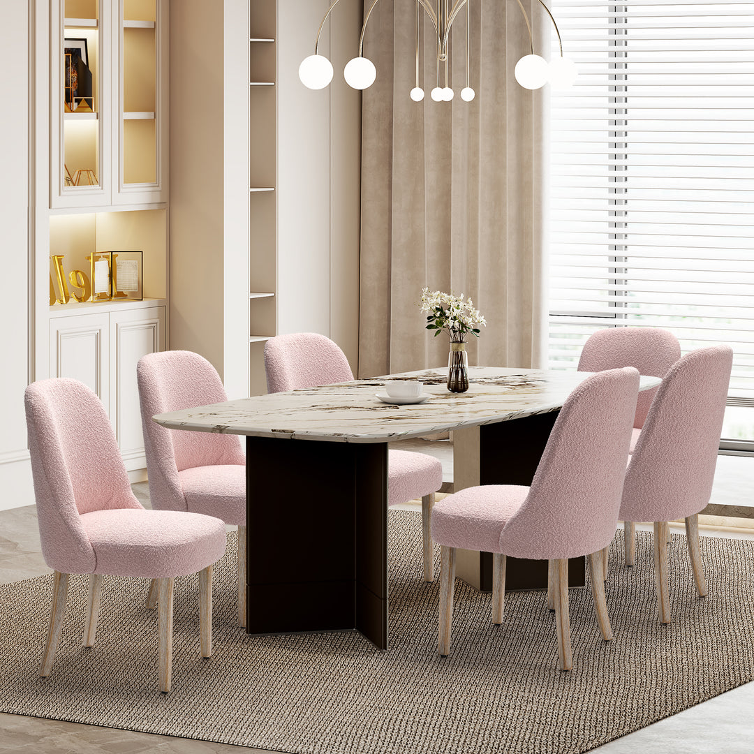 Genevieve Mid-Century Modern Upholstered Boucle Dining Chair (Set of 6)
