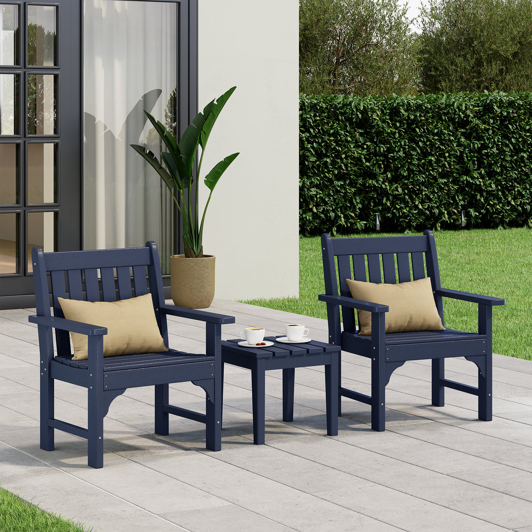 Malibu Outdoor Patio 3-Piece HDPE Adirondack Garden Chairs with Square Adirondack Side Table Set