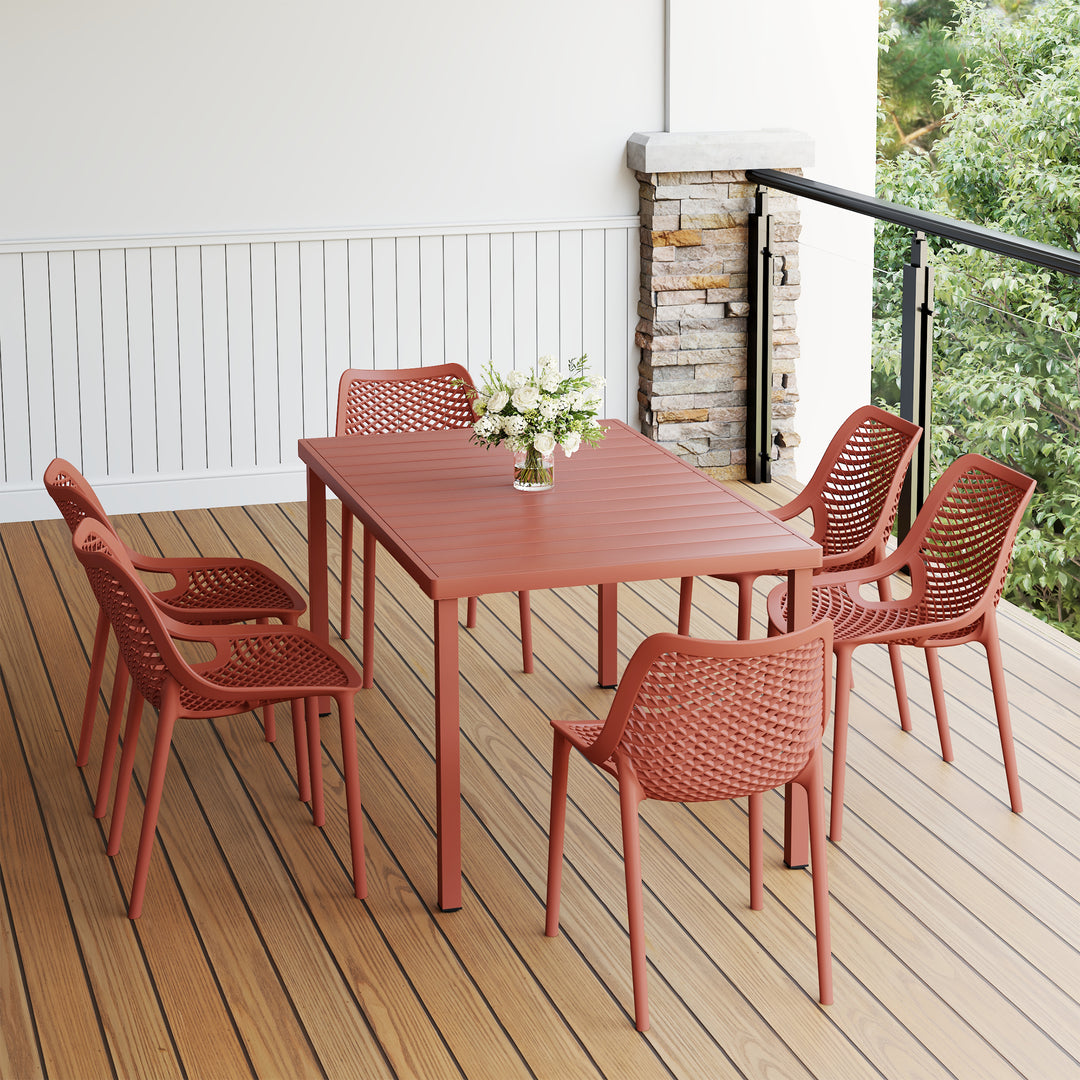 Playa 7-Piece Outdoor Metal Patio Dining Table Set With Stackable Patio Chairs