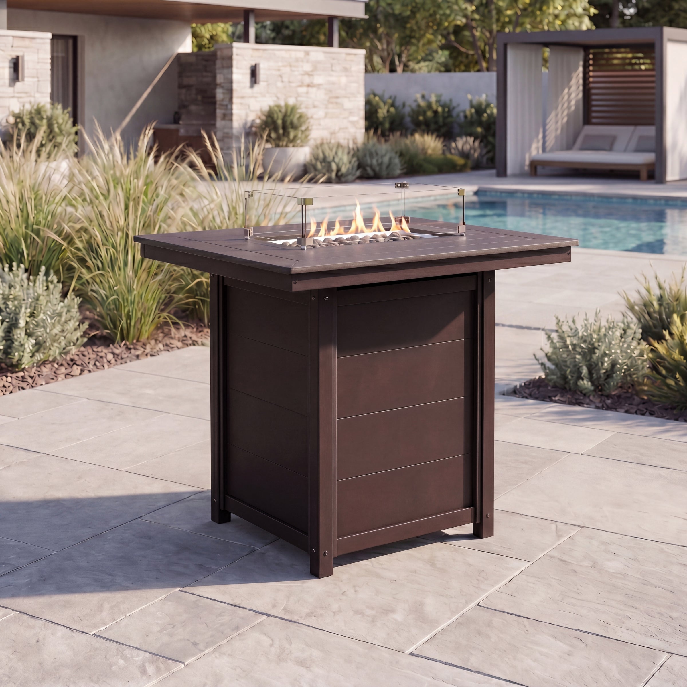 Helios 46" Modern Outdoor Patio Gas Propane Rectangle Fire Pit Table