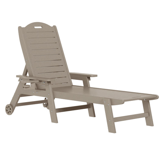 Aruba 2-Piece Outdoor Patio Chaise Lounge Chair with Wheels & Cup Holder with Patio Side Table