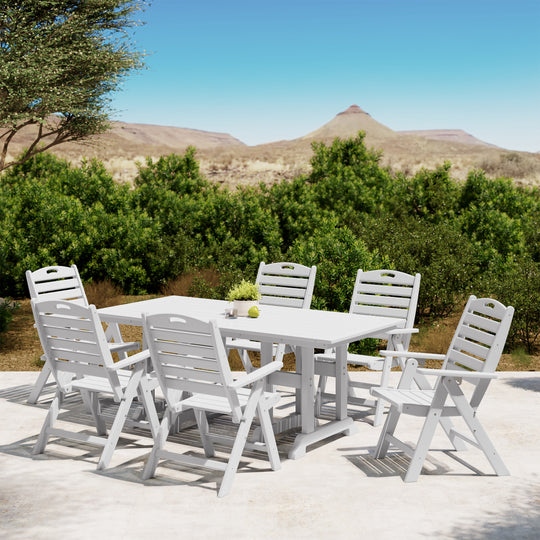 Malibu 7-Piece HDPE Rectangular Patio Dining Table Set with Foldable Chairs