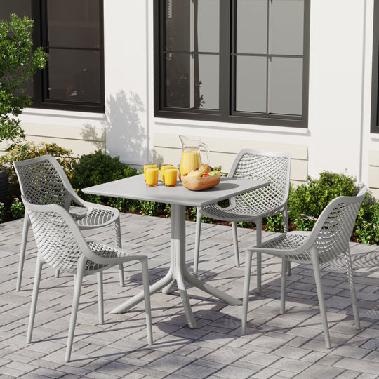 Playa 5-Piece Resin Square Patio Dining Table Set with Stackable Patio Dining Chairs