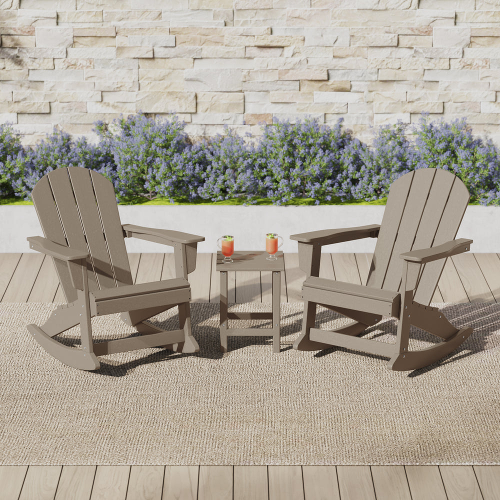 Malibu 3-Piece set Outdoor / Patio Poly Adirondack rocking chairs with a side table ( 2 seater )