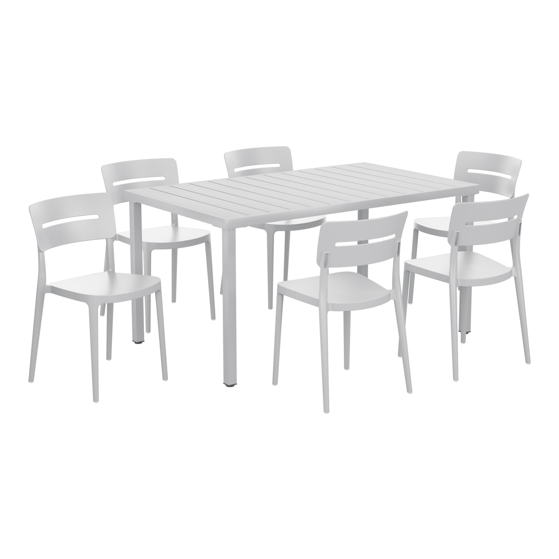Playa 7-Piece Outdoor Rectangular Metal Patio Dining Table Set With Stackable Patio Chairs