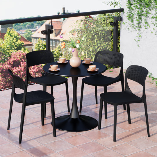 Playa 5-Piece Round Metal Bistro Dining Table Set And Stackable Resin Patio Dining Side Chairs