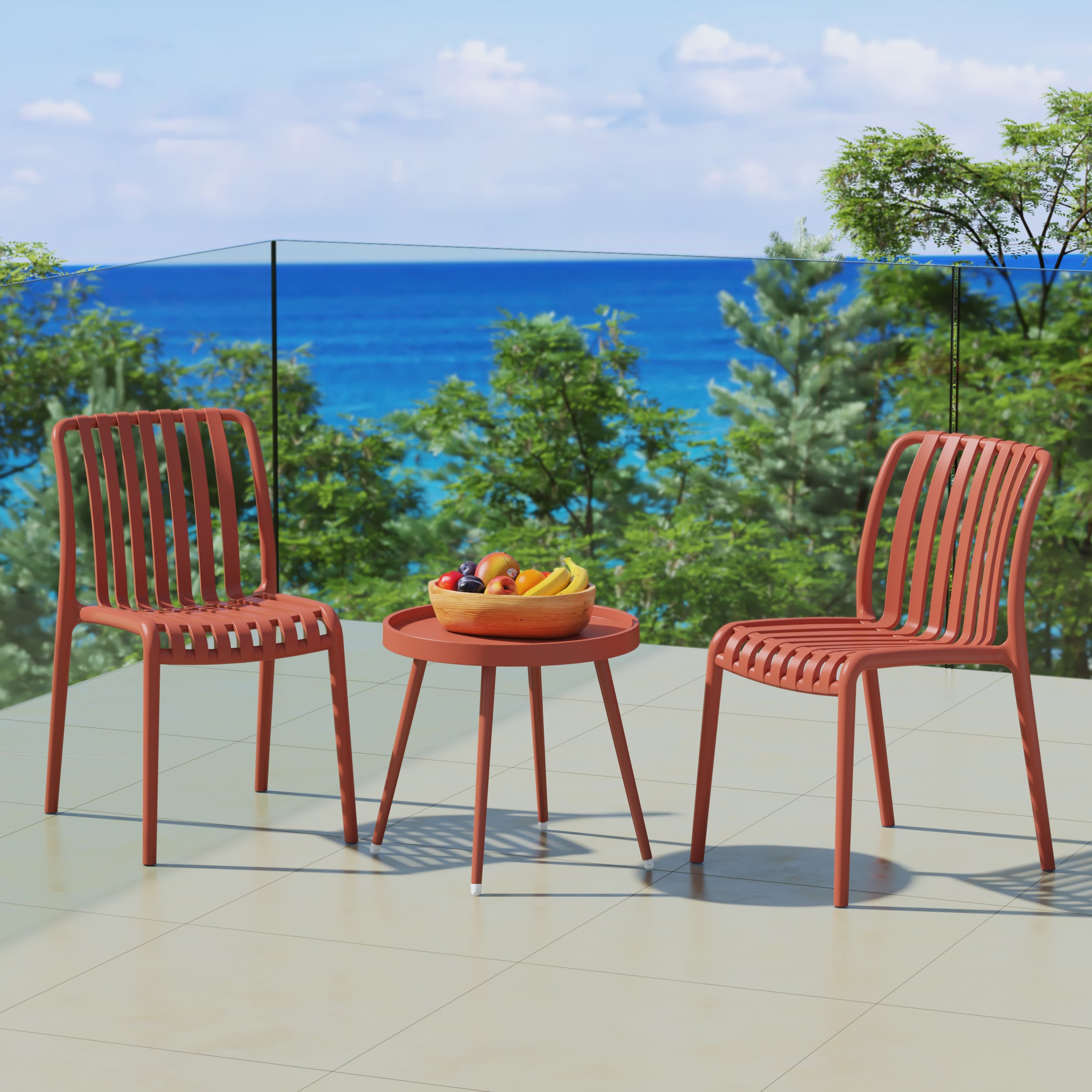 Playa 3-Piece Outdoor Patio Bistro Balcony Furniture Set With Stackable Chairs