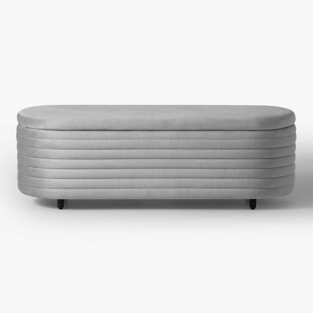 Phoebe 54" Wide Mid-Century Modern Upholstered Velvet Tufted Oval Storage Ottoman Bench