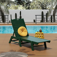 Malibu adjustable reclining chaise lounge in Dark Green styled outdoors